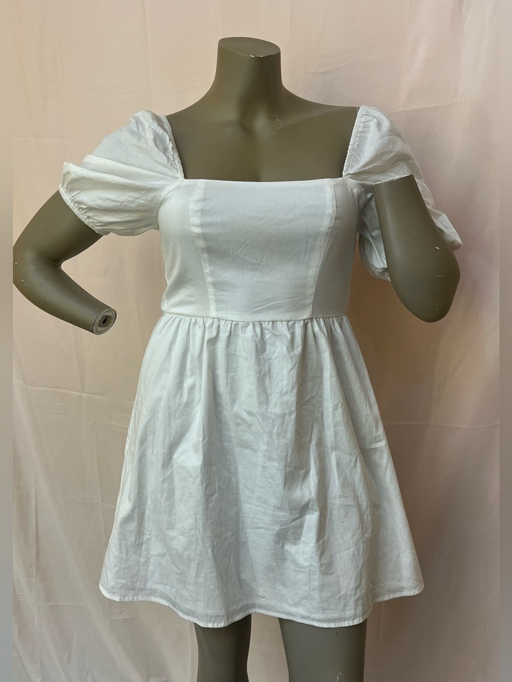 Copper Key White Square Neck Puff Sleeve Mini Dress